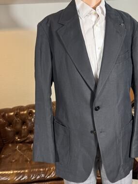 Tom Ford Black LInen Silk Leather Unstructured Blazer 56 46 EUC